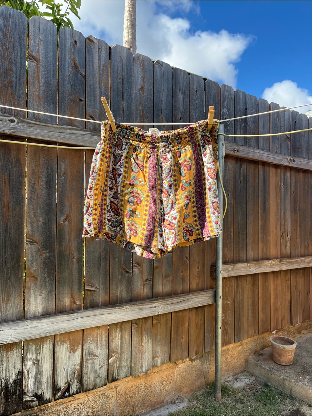 Women's Yellow Paisley Print Elastic Waist Shorts